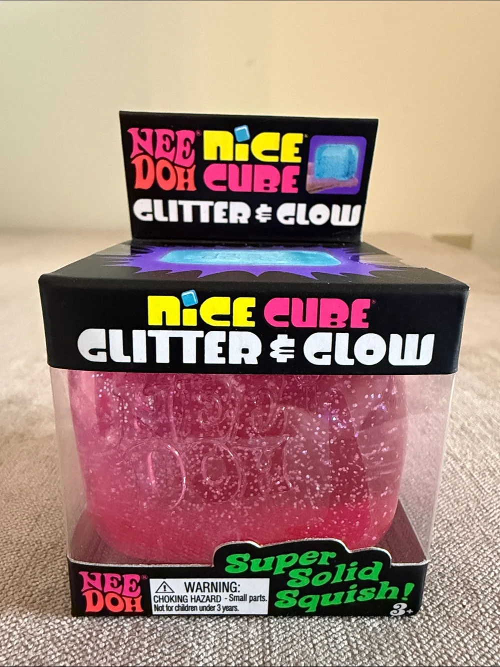 Needoh Nice Cube Glitter & Glow Super Solid Squish! - Pink, Purple, Blue
